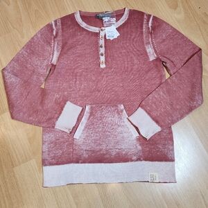 NWT‎ Bonpoint Paris Kids Red Vintage Washed Cotton Henley Pocket Sweater Size 10